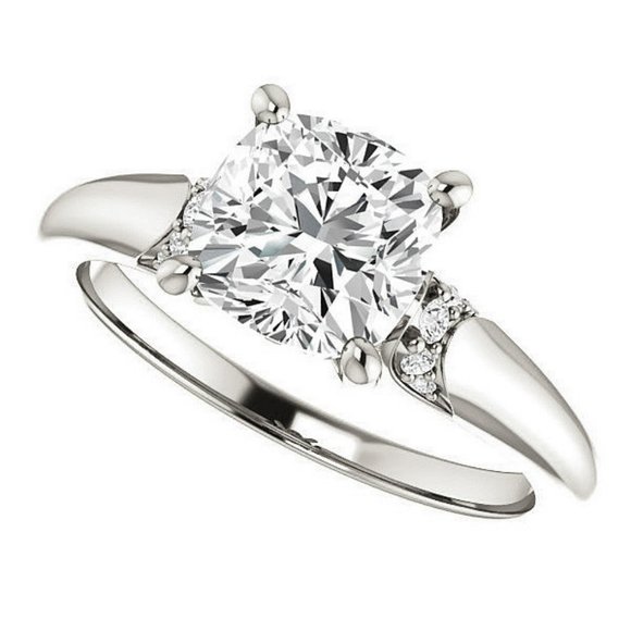 1.8Carat -7.0mm Cushion Moissanite Accented Engagement Ring - Picture 4 of 15